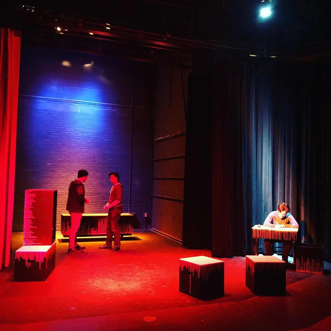 Actors in technical rehearsal for Nightfall with Edgar Allan Poe